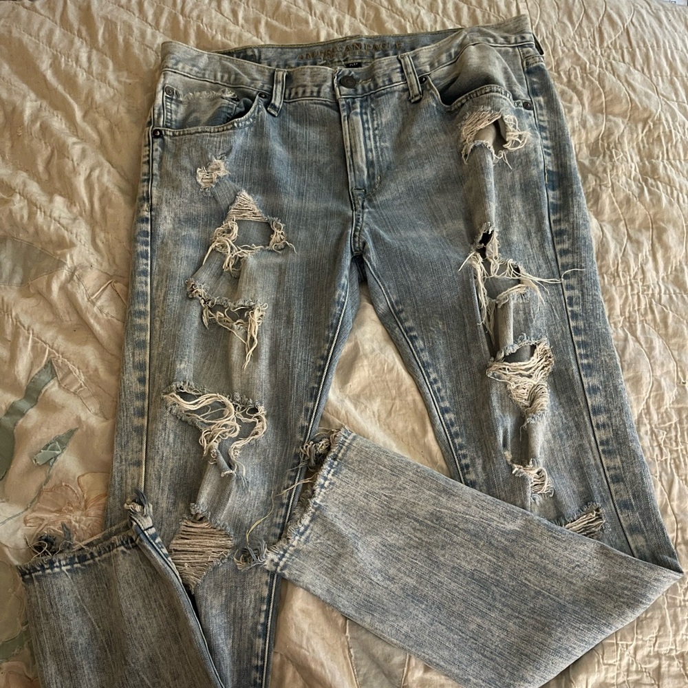 American Eagle Outfitters Men’s Ripped Light Blue Skinny Jeans 34 x 32